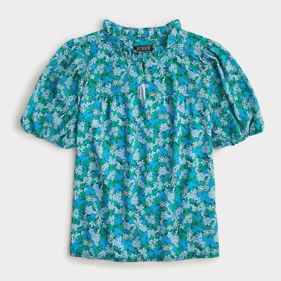 J. Crew Ruffle-Trim Short-Sleeve Top in Hyacinth Fields M - Picture 1 of 7